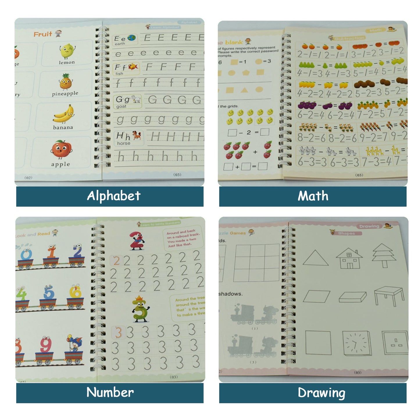 8075 Magic Copybook Set – 4 Books with Pen Case, Holder & Refills