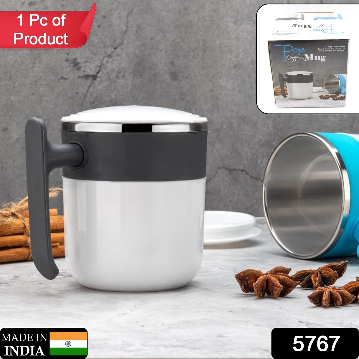 5767 Stainless Steel Insulated Coffee & Tea Mug with Lid & Handle (1 Pc)