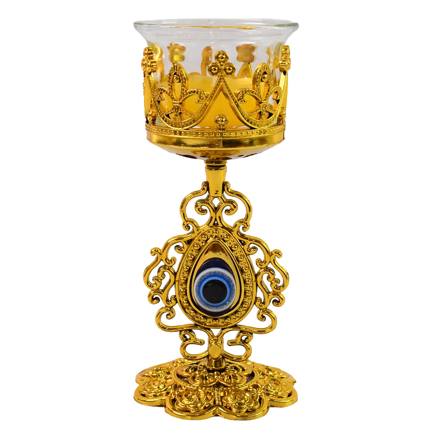 Golden Flower Glass Tea Light Candle Holder (1 Set)