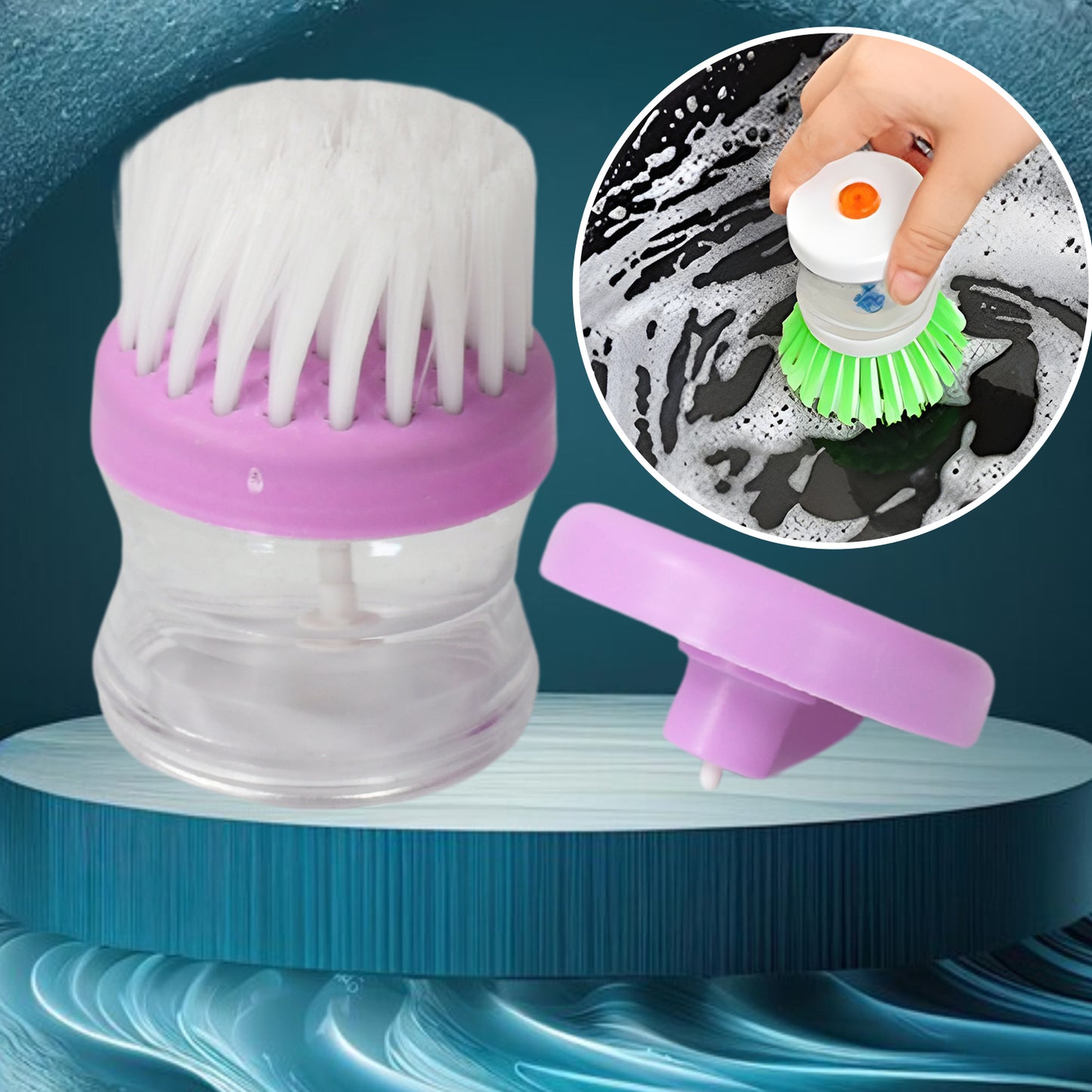 159 Plastic Wash Basin Brush Cleaner With Liquid Soap Dispenser