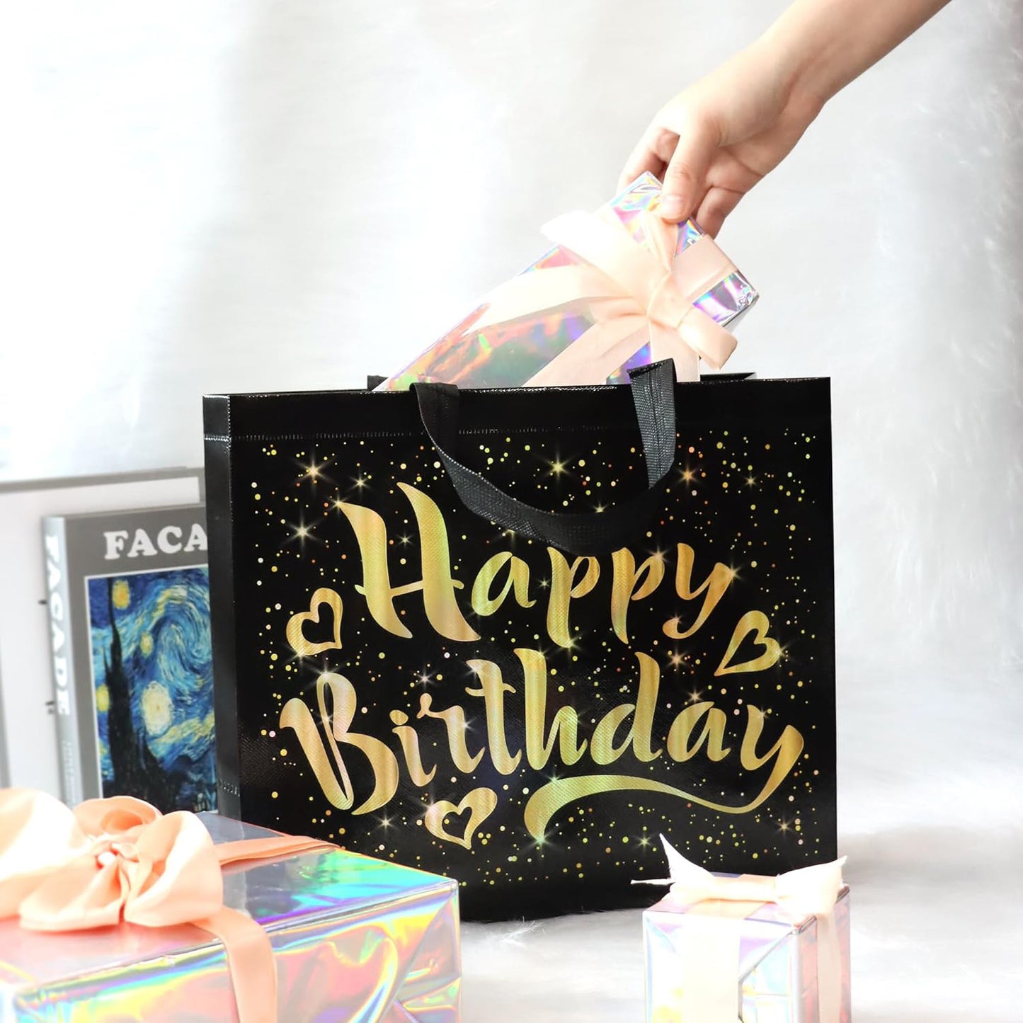 Birthday Gift Bag with Gold Stars