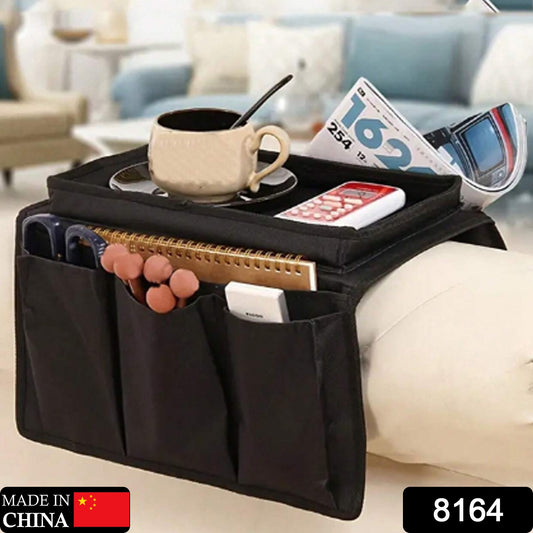 8164 Sofa Armrest Hanging Organizer – Storage Bag for Magazines, iPad & Remotes (Black)