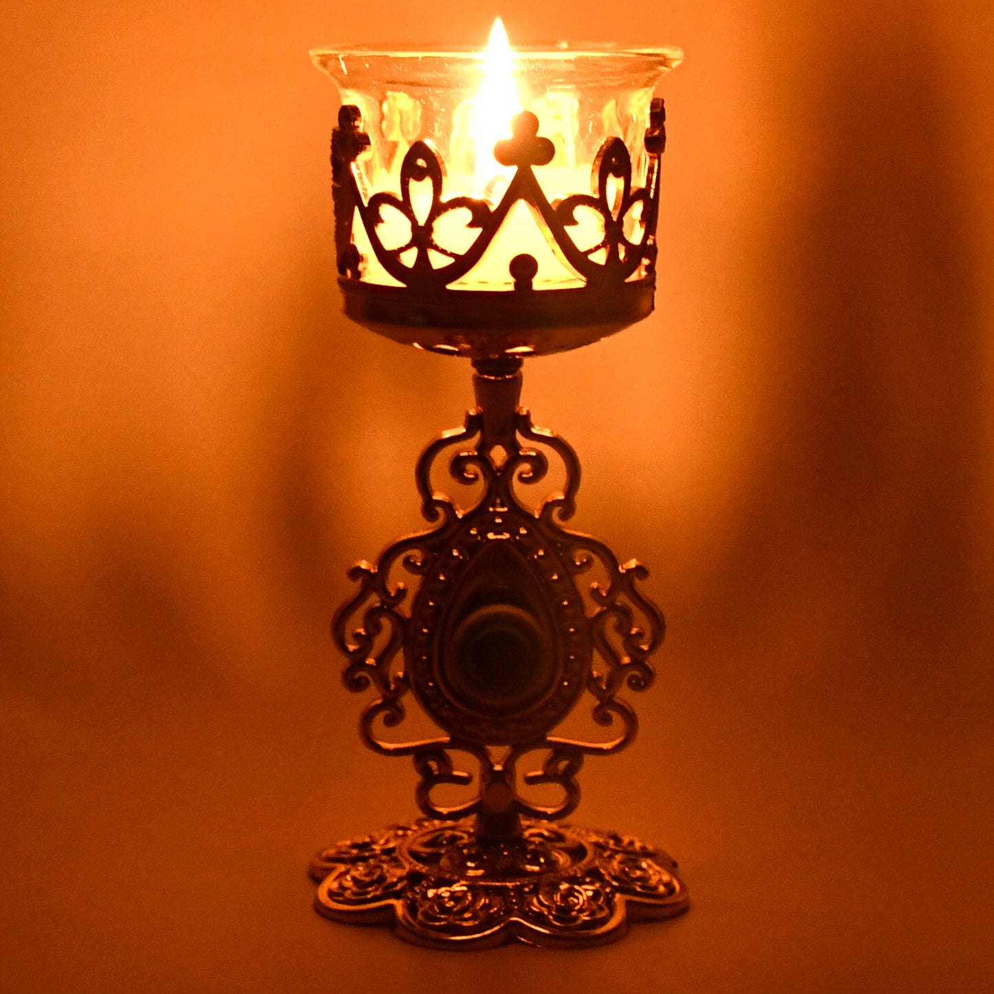 Golden Flower Glass Tea Light Candle Holder (1 Set)