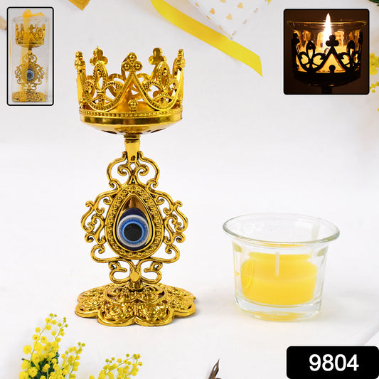 Golden Flower Glass Tea Light Candle Holder (1 Set)