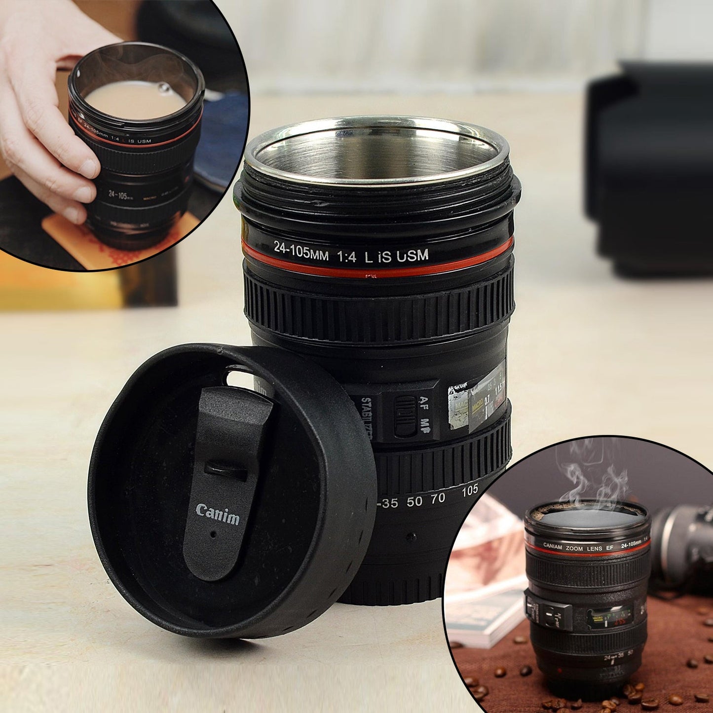 4763  Camera Lens Stainless Steel Coffee Mug