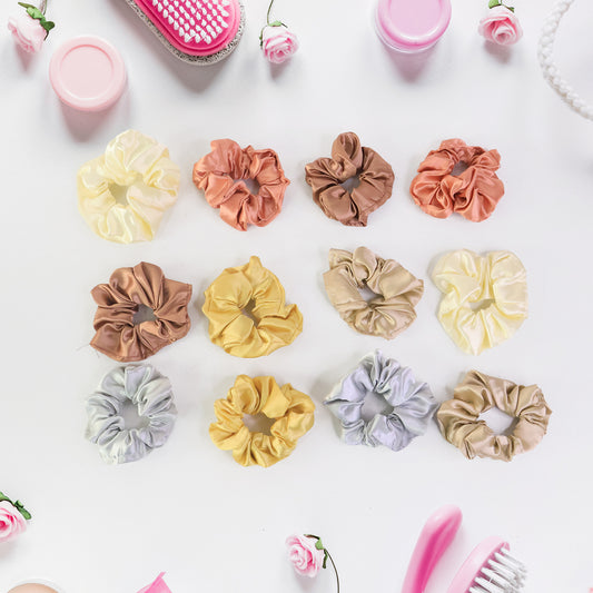 Satin Hair Scrunchies Set (12 Pc)