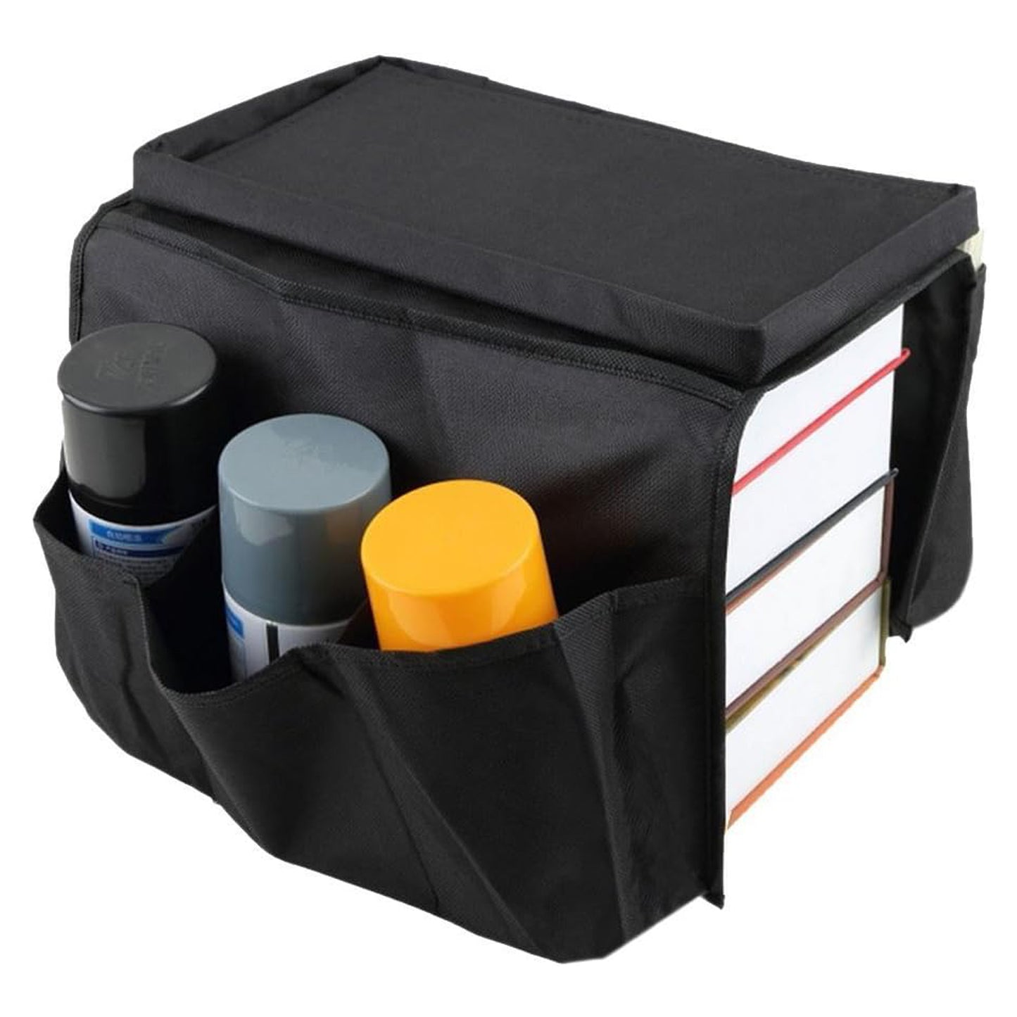 8164 Sofa Armrest Hanging Organizer – Storage Bag for Magazines, iPad & Remotes (Black)