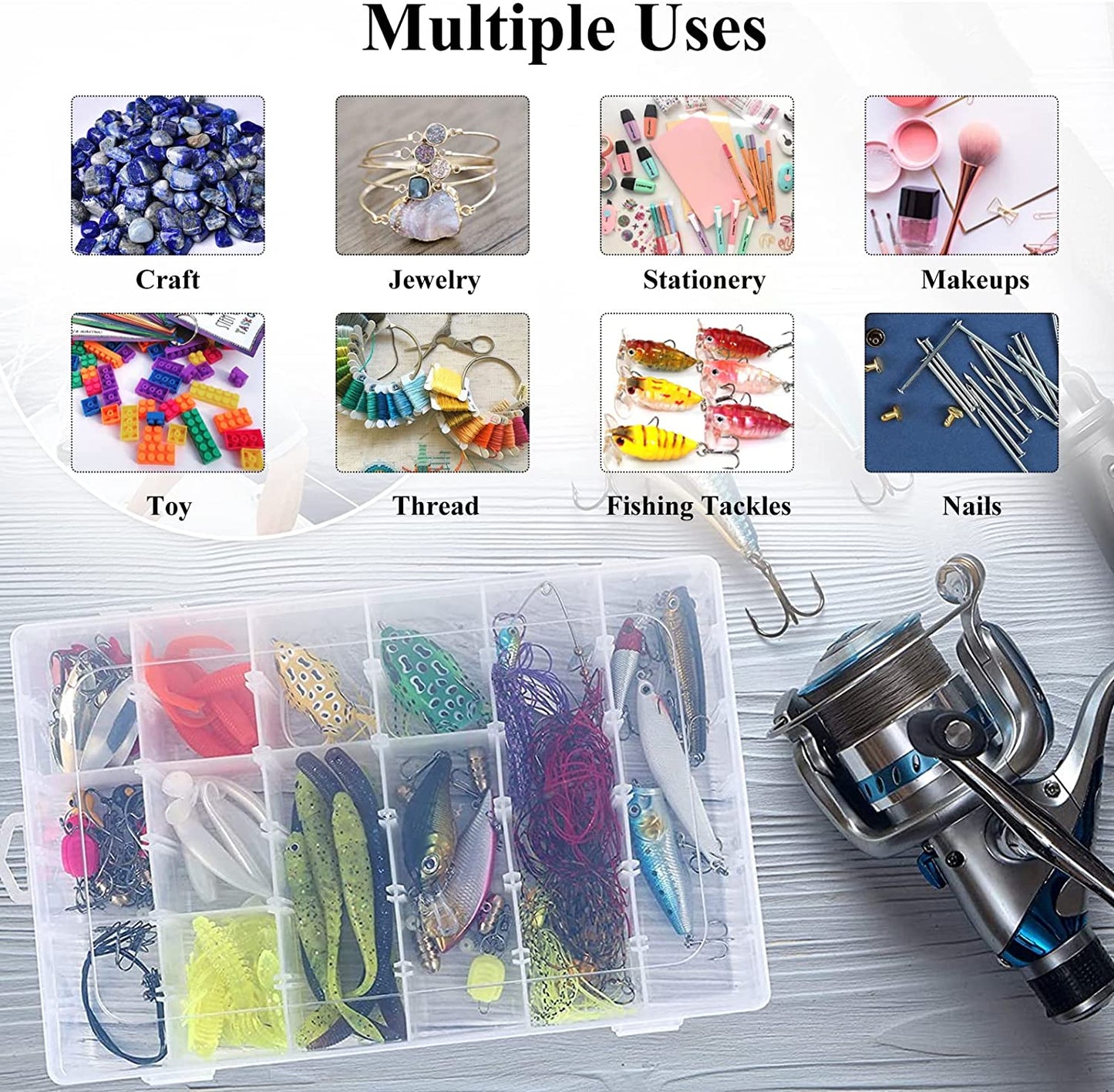 7673a 36-Grids Clear Plastic Jewelry & Craft Storage Box – Adjustable Dividersx (1pc)