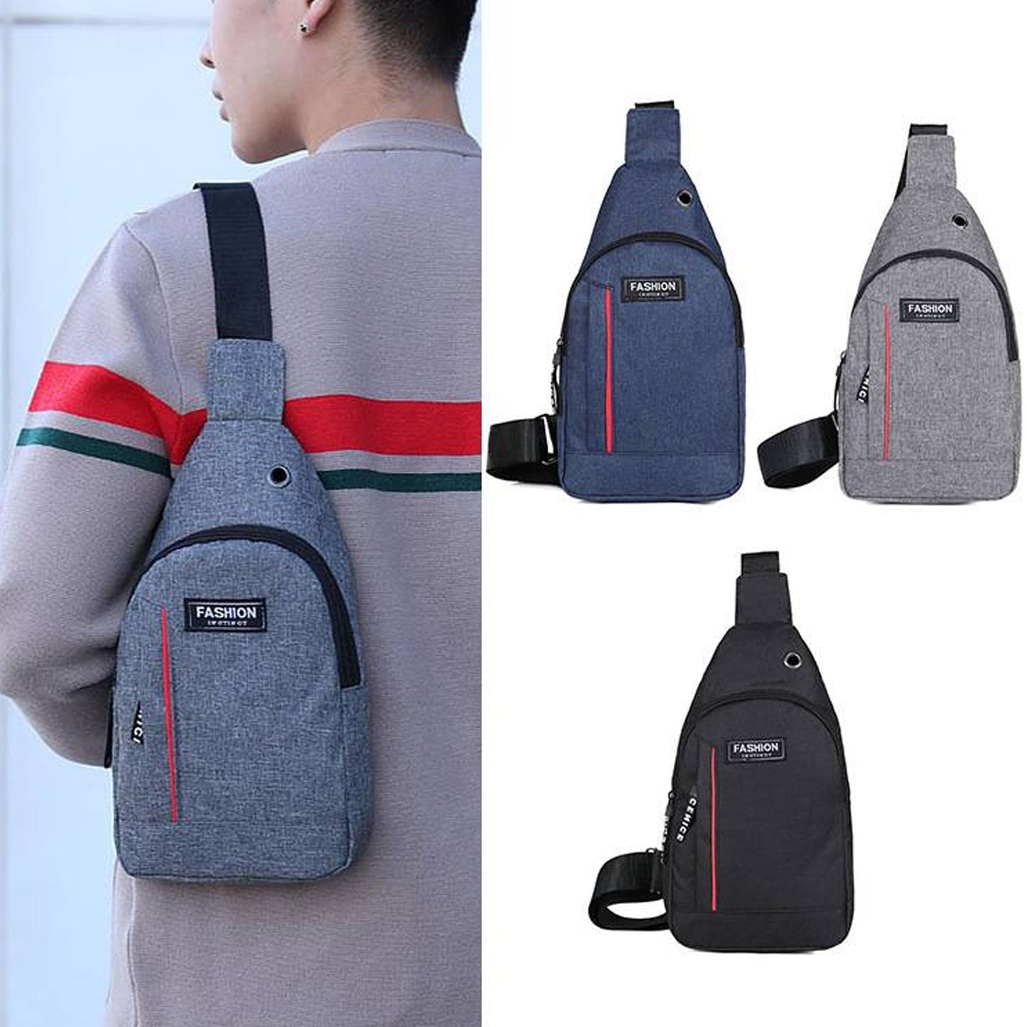 0323 Waterproof Anti Theft Crossbody Fanny Pack – PU Leather Sling Bag with USB Charging &amp; Earphone Hook