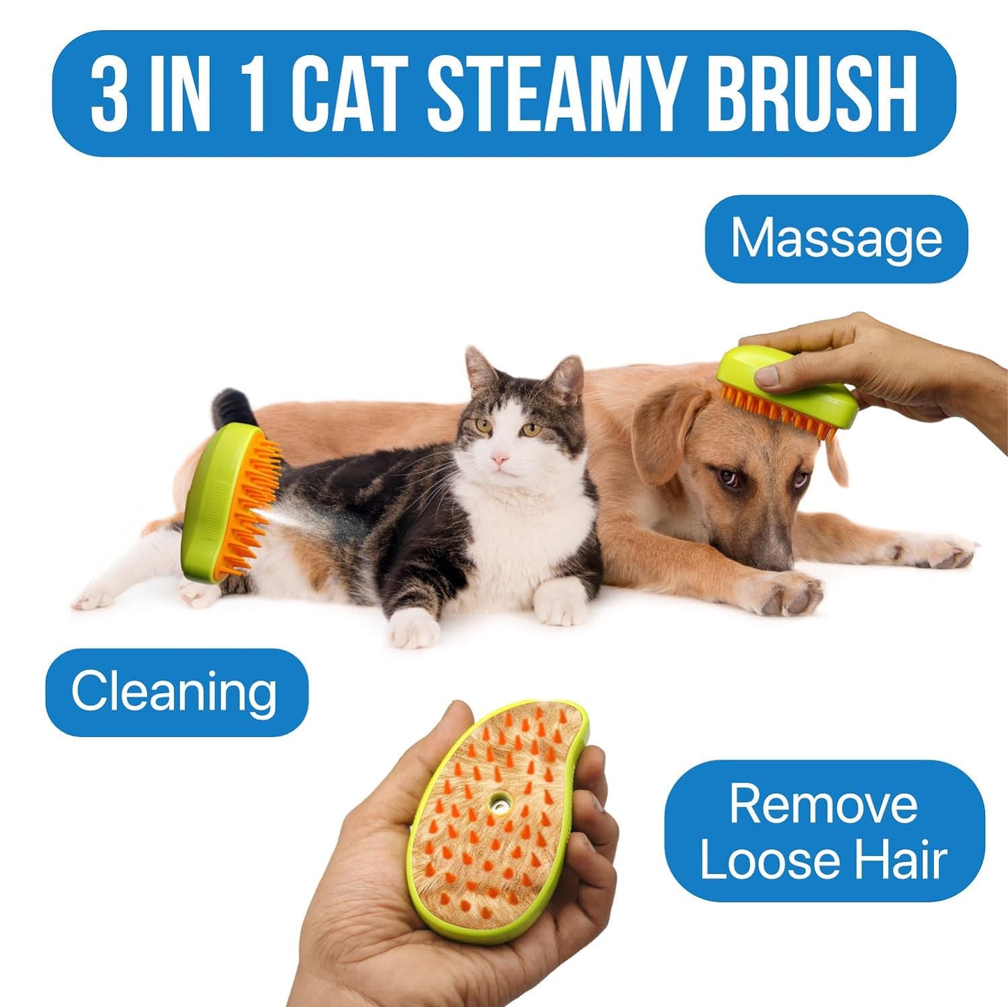 12918 3-in-1 Cat Steamy Brush – Rechargeable Steam Grooming Comb