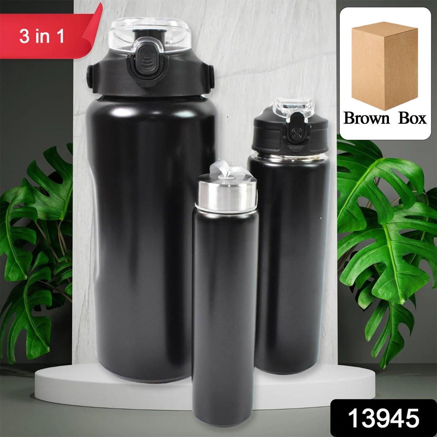 3-in-1 Stainless Steel Insulated Water Bottle Set (1600ml)
