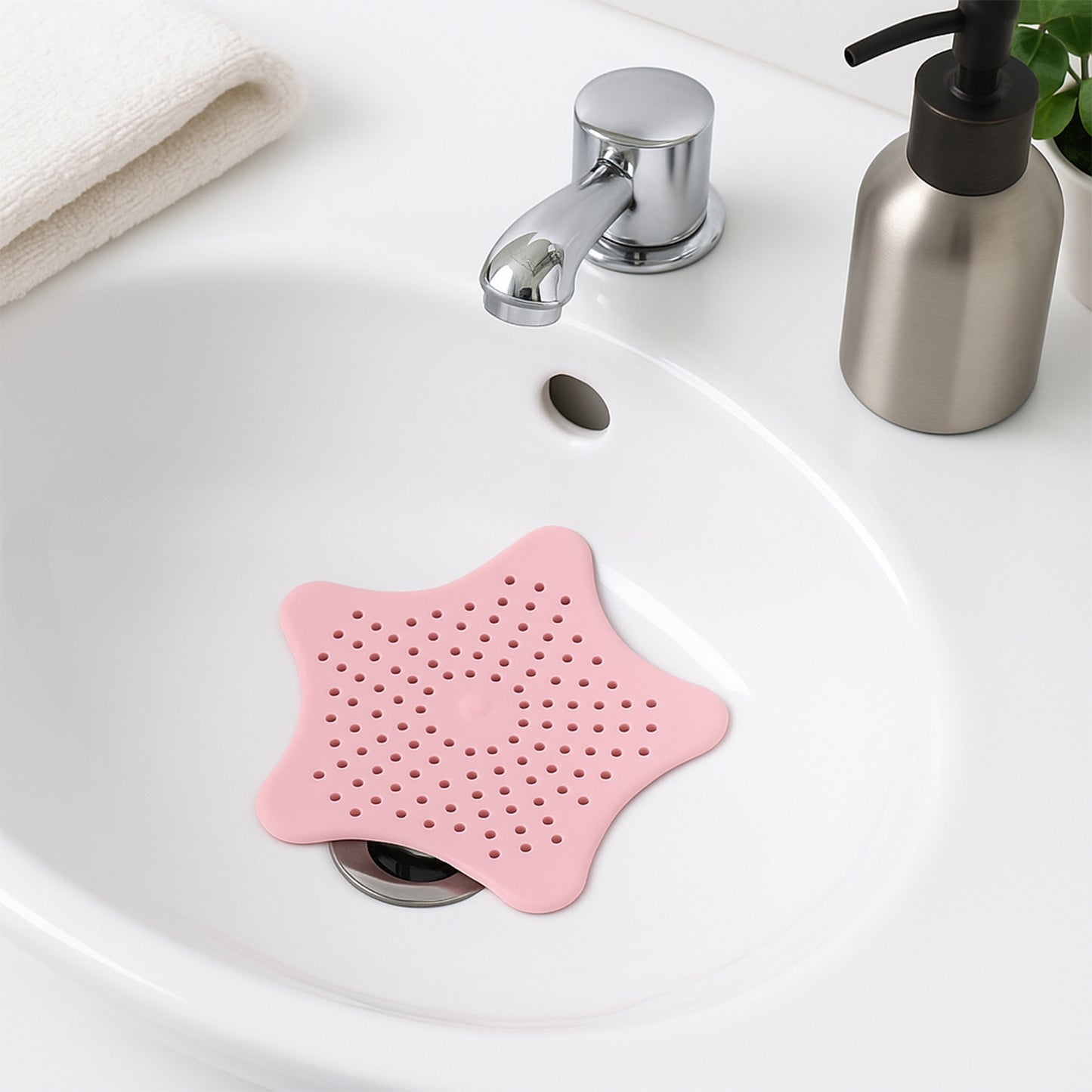 Baby Pink Star-Shaped Sink & Drain Hair Catcher