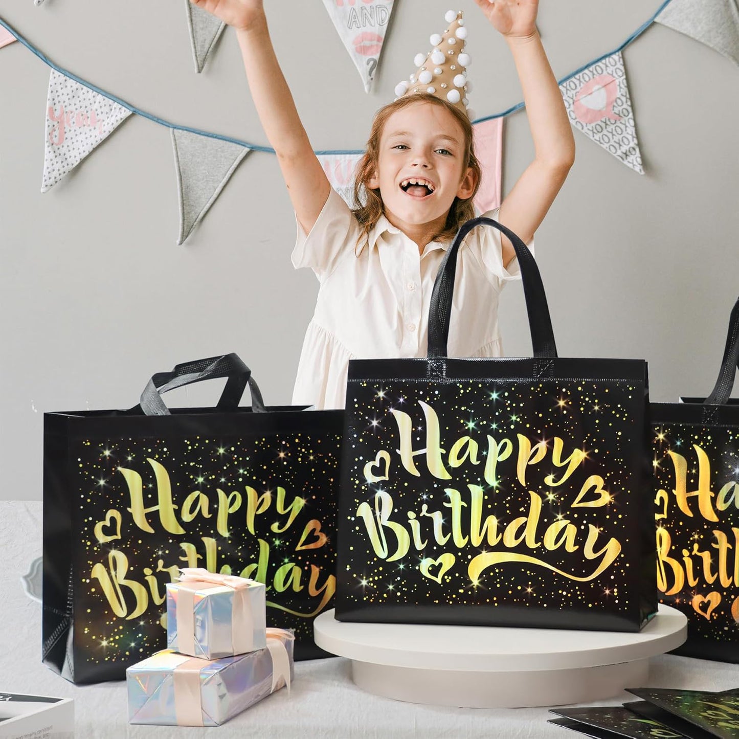 Birthday Gift Bag with Gold Stars