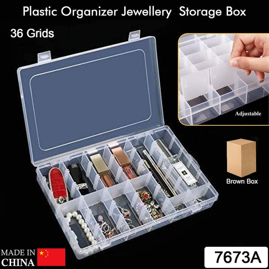 7673a 36-Grids Clear Plastic Jewelry & Craft Storage Box – Adjustable Dividersx (1pc)