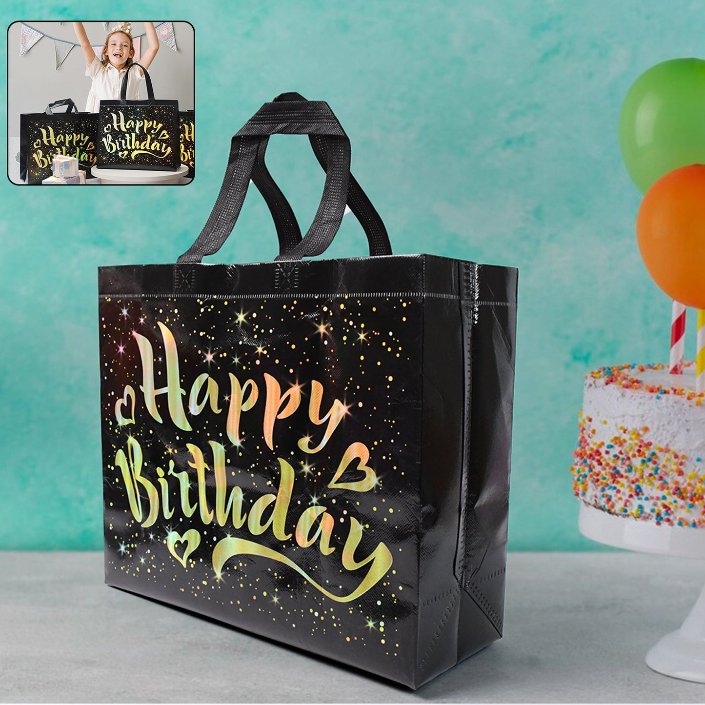 Birthday Gift Bag with Gold Stars