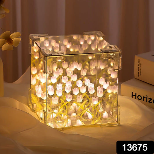 Cube Tulip Night Lamp | LED Decorative Flower Mirror Light