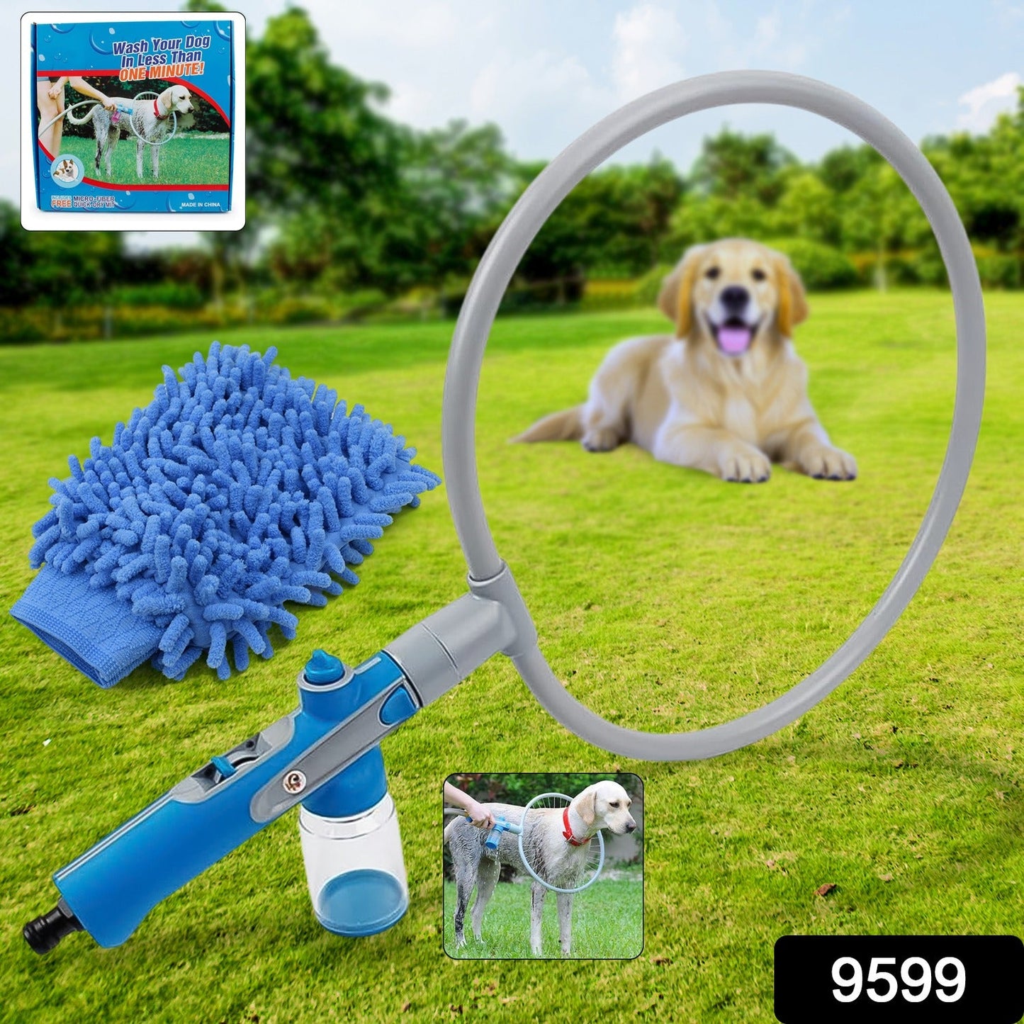 Pet Shower Sprayer & Grooming Massager with Glove (1 Set)
