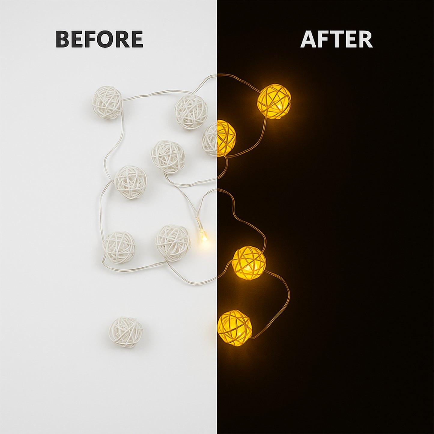 Battery Operated 10 LED Rattan Ball String Lights
