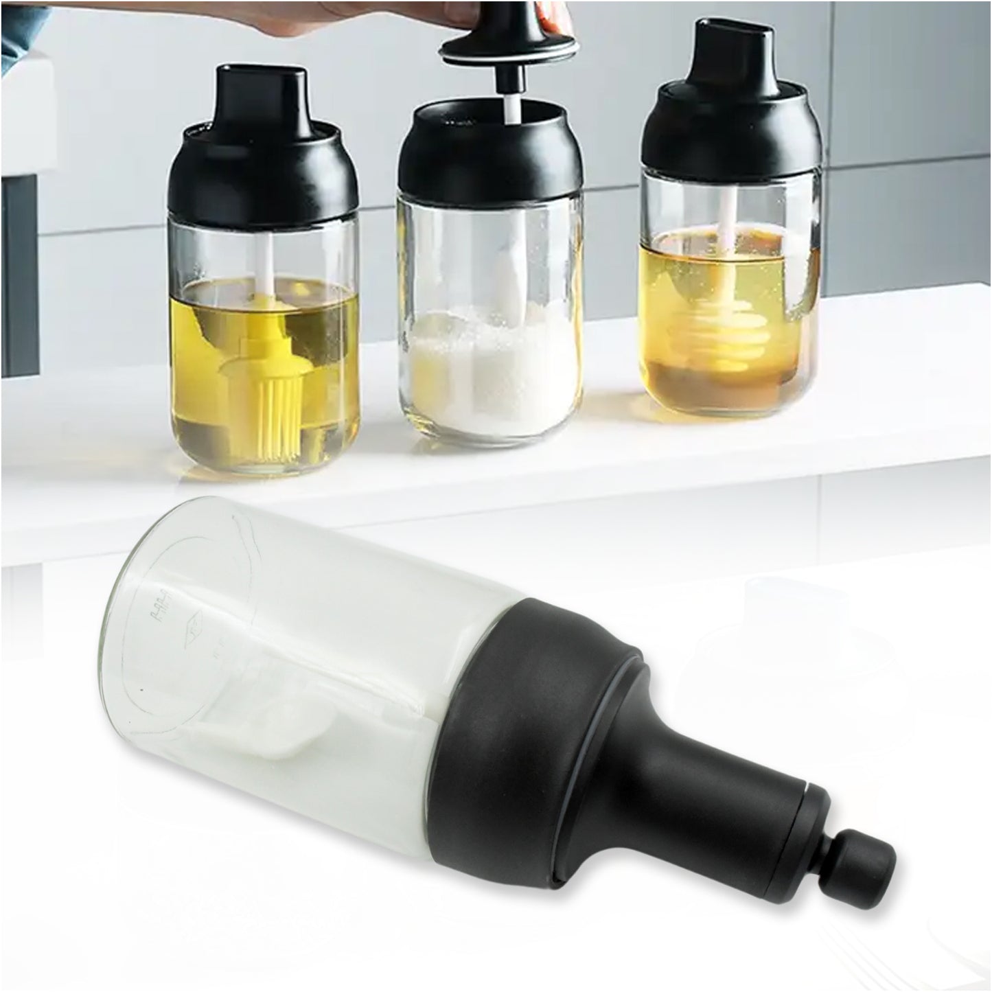 Heat-Resistant Glass Condiment Container with Spoon